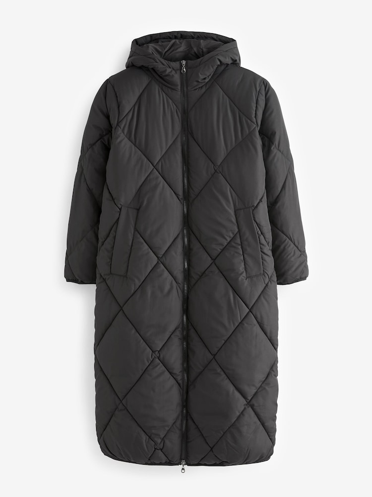 ONLY Black Diamond Quilted Longline Hooded Coat - Image 6 of 6