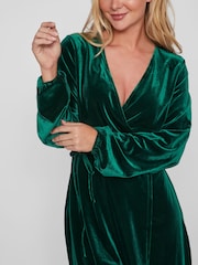 VILA Green Velvet Wrap Dress - Image 4 of 6
