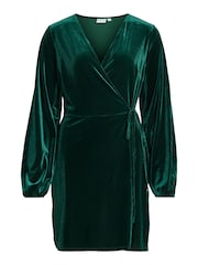 VILA Green Velvet Wrap Dress - Image 6 of 6