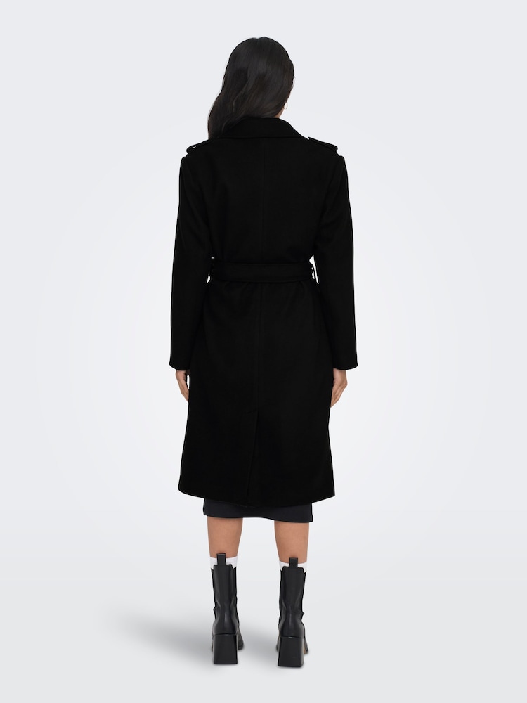 ONLY Black Tailored Coat With Button Up Front and Removable Belt - Image 2 of 6