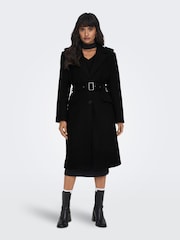 ONLY Black Tailored Coat With Button Up Front and Removable Belt - Image 3 of 6
