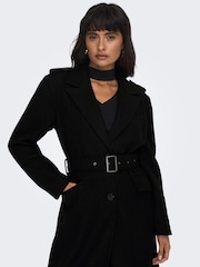 ONLY Black Tailored Coat With Button Up Front and Removable Belt - Image 4 of 6