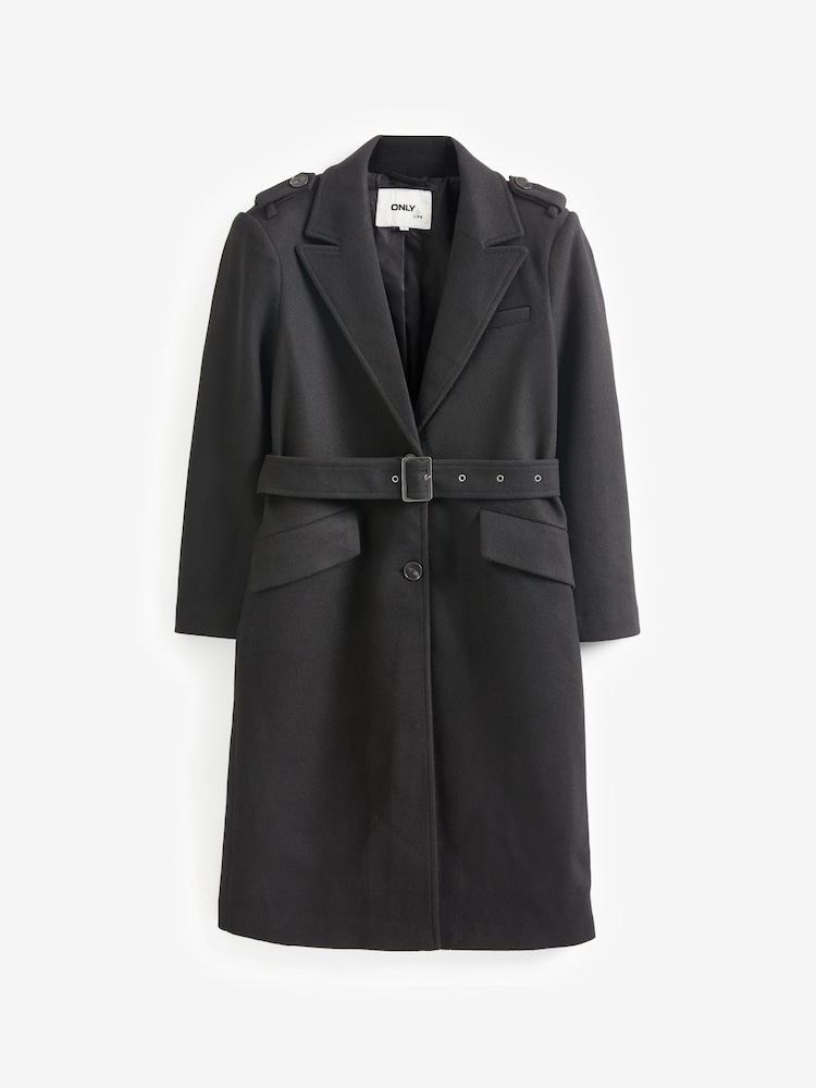ONLY Black Tailored Coat With Button Up Front and Removable Belt - Image 6 of 6 ONLY Black Tailored Coat With Button Up Front and Removable Belt - Image 6 of 6