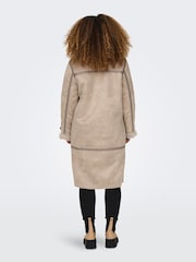 ONLY Cream Longline Cosy Teddy Button Up Aviator Coat - Image 2 of 5