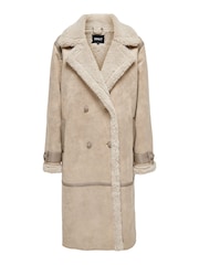 ONLY Cream Longline Cosy Teddy Button Up Aviator Coat - Image 4 of 5