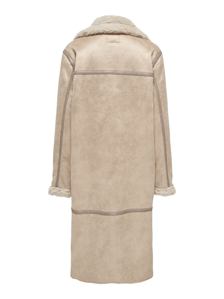 ONLY Cream Longline Cosy Teddy Button Up Aviator Coat - Image 5 of 5