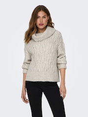 ONLY Cream Long Sleeve High Neck Chunky Cosy Cable Knitted Jumper - Image 1 of 6