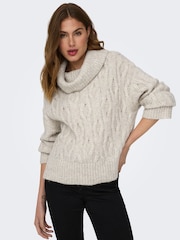 ONLY Cream Long Sleeve High Neck Chunky Cosy Cable Knitted Jumper - Image 3 of 6
