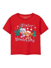 Vanilla Underground Red Paw Patrol Girls Christmas 100% Cotton T-Shirt - Image 1 of 5
