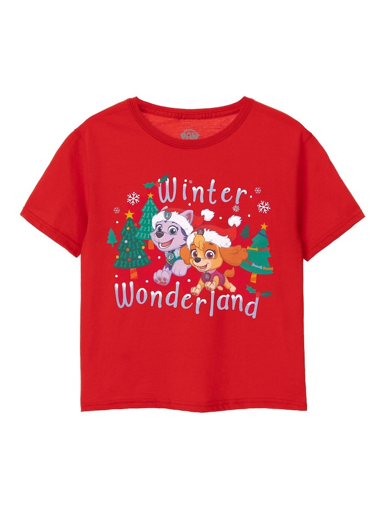 Vanilla Underground Red Paw Patrol Girls Christmas 100% Cotton T-Shirt - Image 1 of 5