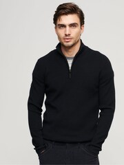 Superdry Black Merino Quarter Zip Jumper - Image 1 of 6