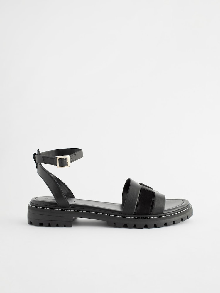 Black Standard/Wide Fit Forever Comfort® Leather Cleated Sandals - Image 3 of 6