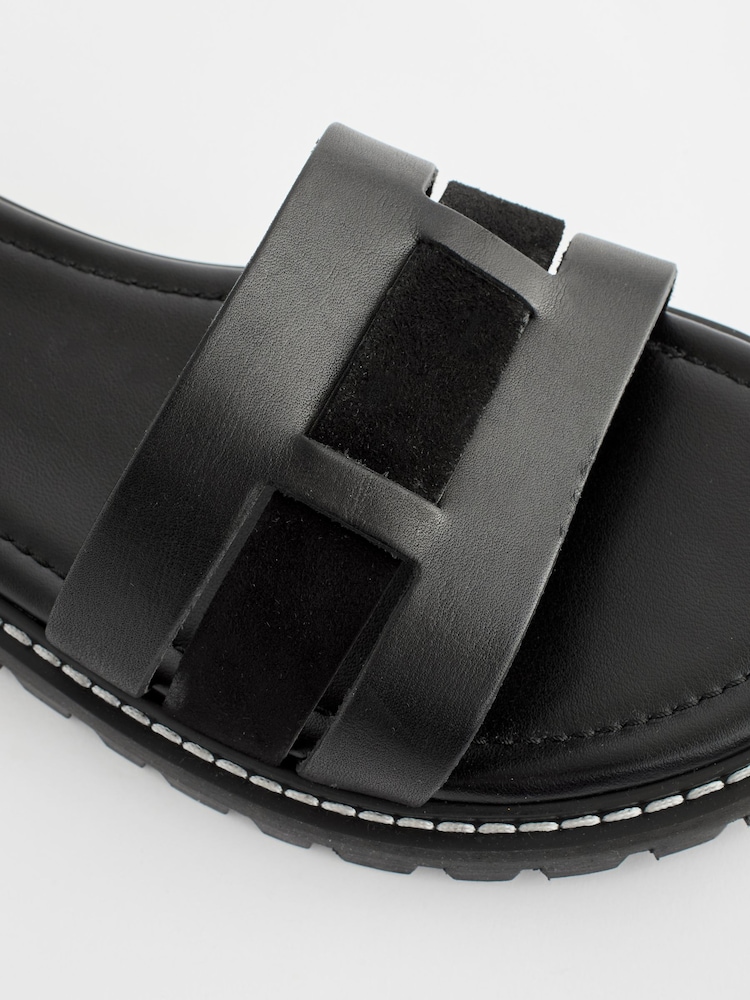 Black Standard/Wide Fit Forever Comfort® Leather Cleated Sandals - Image 6 of 6