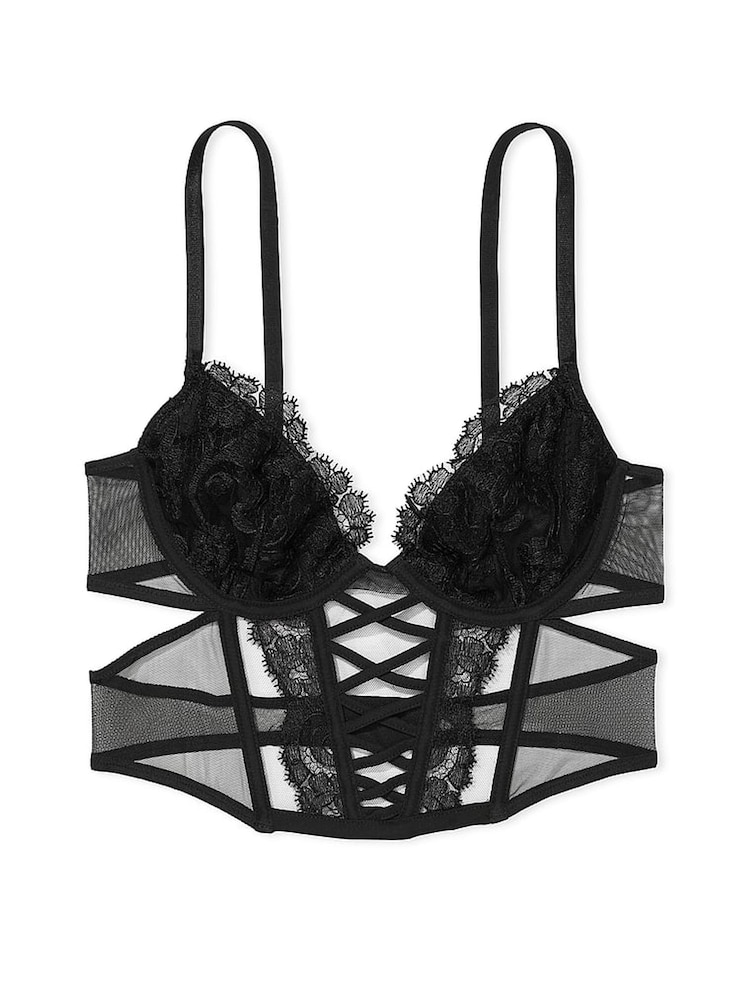 Victoria's Secret Black Longline Boho Floral Bra - Image 4 of 4