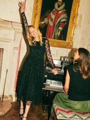 Boden Black Tulle Spot Midi Dress - Image 1 of 6