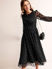 Boden Black Tulle Spot Midi Dress - Image 2 of 6
