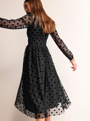 Boden Black Tulle Spot Midi Dress - Image 3 of 6