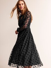 Boden Black Tulle Spot Midi Dress - Image 4 of 6