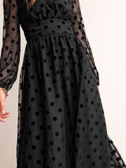 Boden Black Tulle Spot Midi Dress - Image 5 of 6