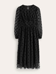 Boden Black Tulle Spot Midi Dress - Image 6 of 6