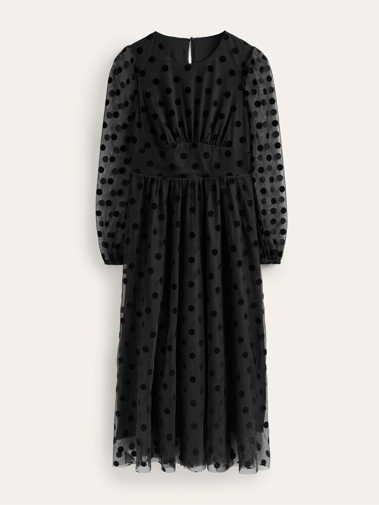 Boden Black Tulle Spot Midi Dress - Image 6 of 6
