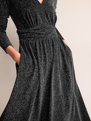 Boden Black Ruched Sparkle Midi Dress - Image 4 of 4