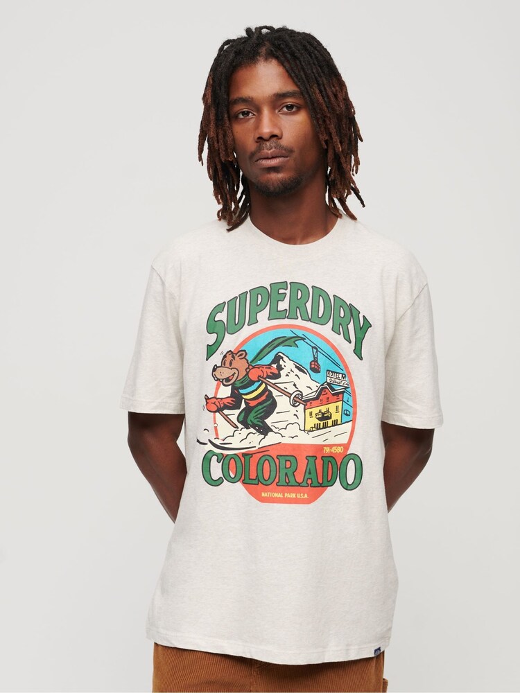 Superdry Cream Cream Travel Postcard Graphic T-Shirt - Image 1 of 6