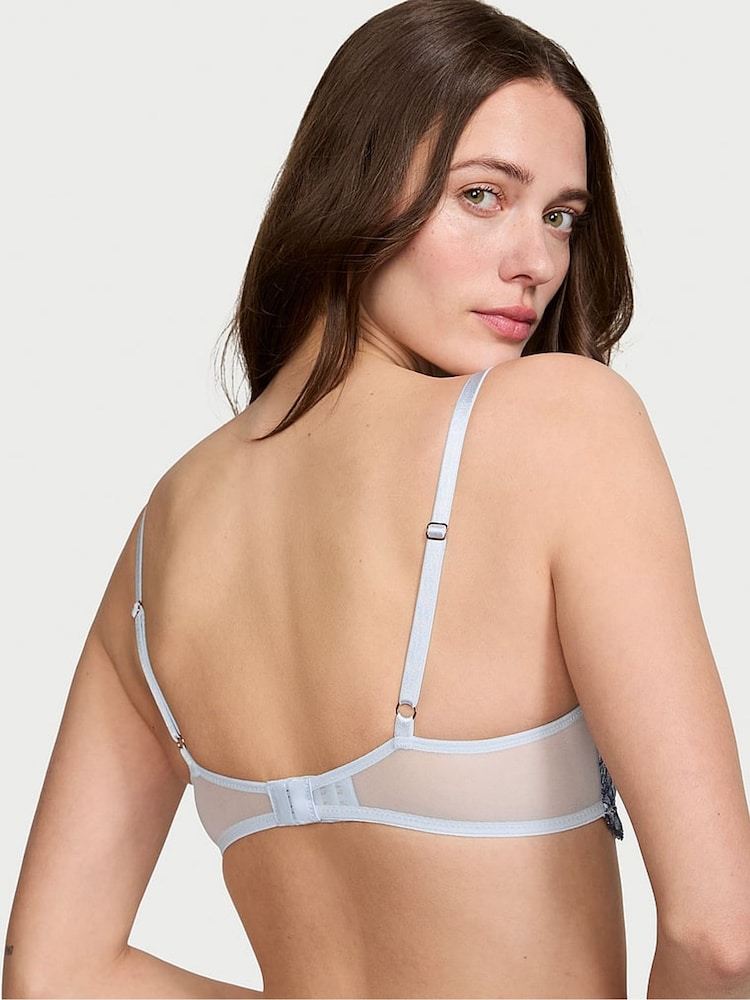 Victoria's Secret Blue Faded Denim Unlined Balcony Boho Floral Bra - Image 2 of 3