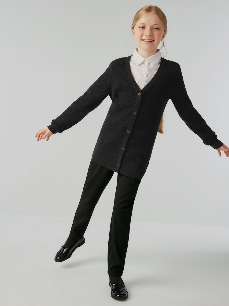 Clarks Black Senior Girls School Longline Cable Cardigan - Image 2 of 9