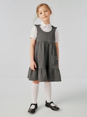 Clarks Grey Girls Frill Ponte School Pinafore Dress - Image 1 of 10