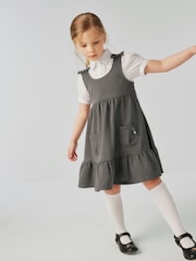 Clarks Grey Girls Frill Ponte School Pinafore Dress - Image 2 of 10