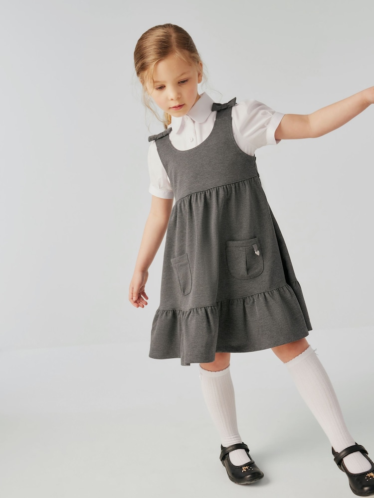 Clarks Grey Girls Frill Ponte School Pinafore Dress - Image 2 of 10