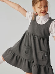 Clarks Grey Girls Frill Ponte School Pinafore Dress - Image 3 of 10