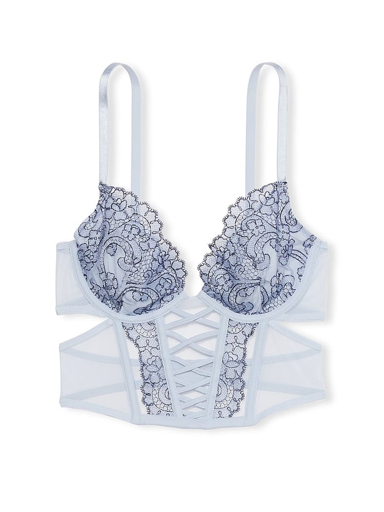 Victoria's Secret Blue Faded Denim Longline Boho Floral Bra - Image 1 of 2