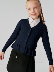Clarks Navy Cable Knit Frill School Cardigan - Image 4 of 10
