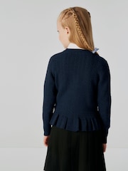 Clarks Navy Cable Knit Frill School Cardigan - Image 5 of 10