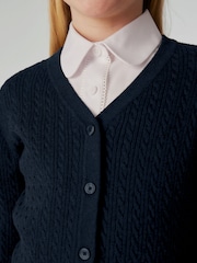 Clarks Navy Cable Knit Frill School Cardigan - Image 6 of 10