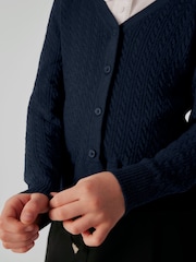 Clarks Navy Cable Knit Frill School Cardigan - Image 7 of 10