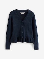 Clarks Navy Cable Knit Frill School Cardigan - Image 8 of 10