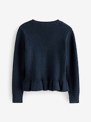 Clarks Navy Cable Knit Frill School Cardigan - Image 9 of 10