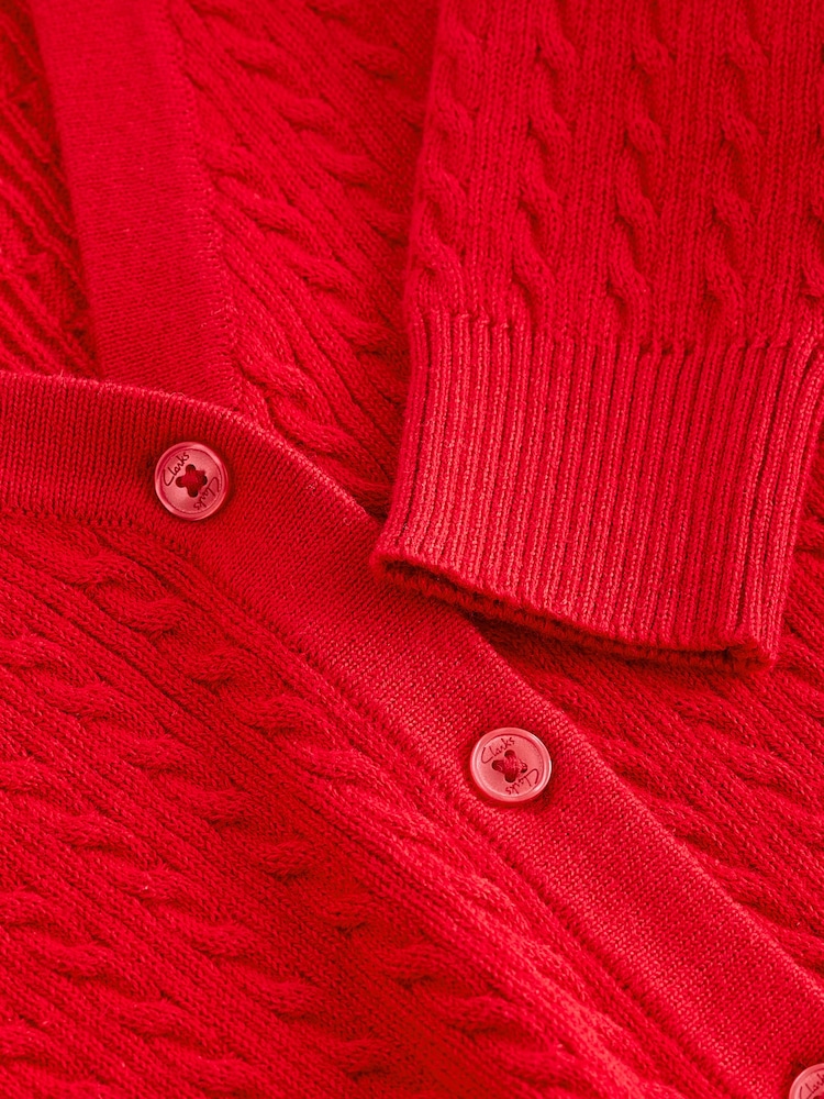 Clarks Red Girls Cable Knit Frill School Cardigan - Image 9 of 9