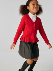 Clarks Red Girls Cable Knit Frill School Cardigan - Image 3 of 9