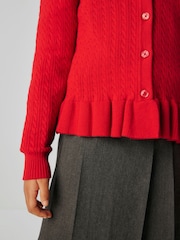 Clarks Red Girls Cable Knit Frill School Cardigan - Image 6 of 9