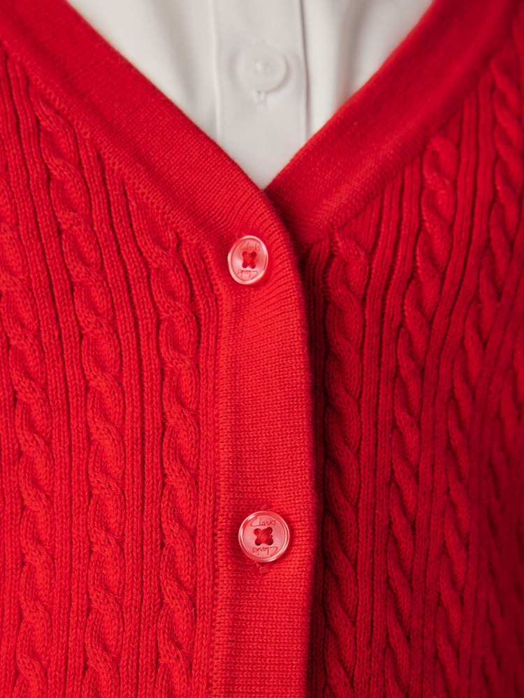 Clarks Red Cable Knit Frill School Cardigan - Image 7 of 7 Clarks Red Cable Knit Frill School Cardigan - Image 7 of 7