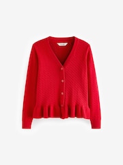 Clarks Red Cable Knit Frill School Cardigan - Image 8 of 10