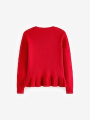 Clarks Red Girls Cable Knit Frill School Cardigan - Image 8 of 9