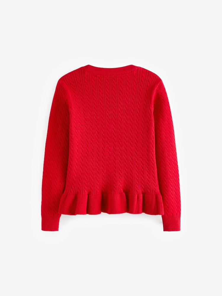Clarks Red Girls Cable Knit Frill School Cardigan - Image 8 of 9