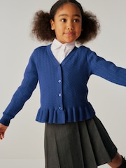 Clarks Blue Girls Cable Knit Frill School Cardigan - Image 2 of 7