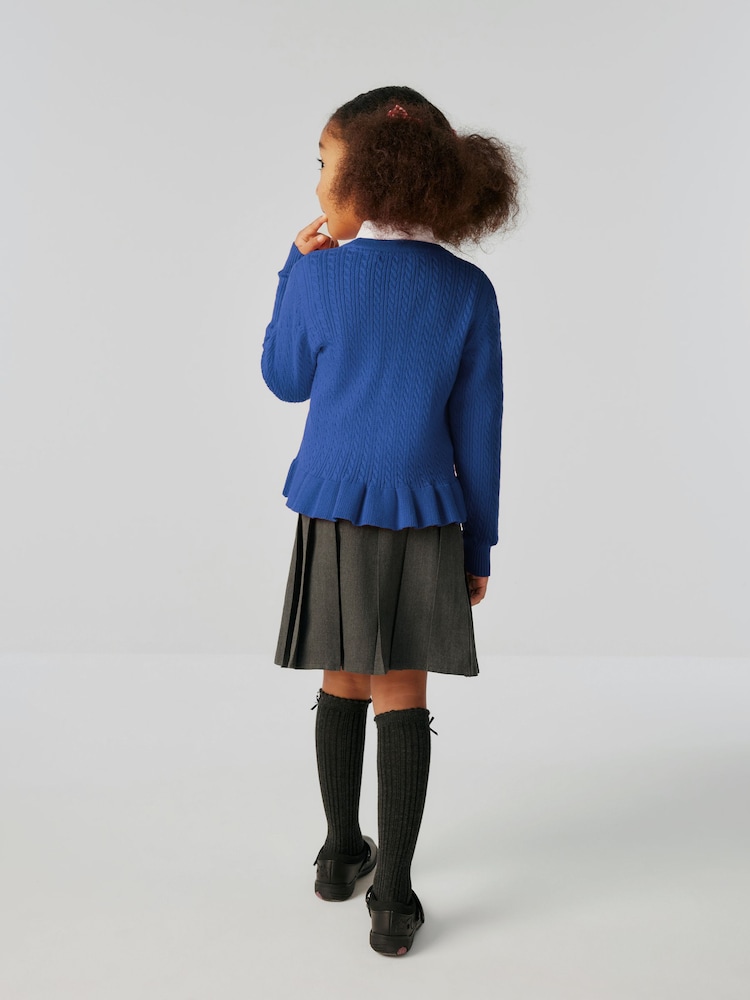 Clarks Blue Girls Cable Knit Frill School Cardigan - Image 3 of 7