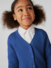 Clarks Blue Girls Cable Knit Frill School Cardigan - Image 4 of 7